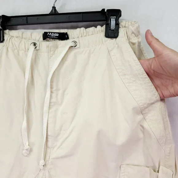 Jaded London Ecru Parachute Cargo Pants Size Small Baggie 30" Elastic Waist - Picture 15 of 15